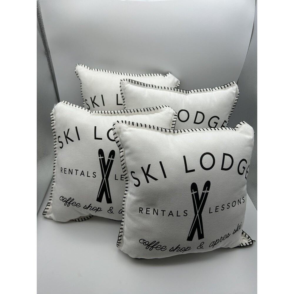 SKI LODGE DECORATIVE NEW PILLOWS White Black Apres Ski Coffee Shop Sofa Cabin